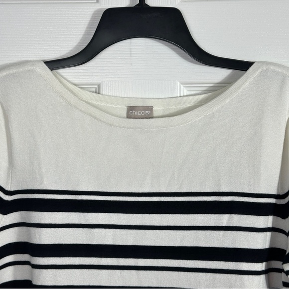 Chico's sz. 2 (Lg) boat neck sweater, cream with black stripes, long sleeve - Picture 5 of 8